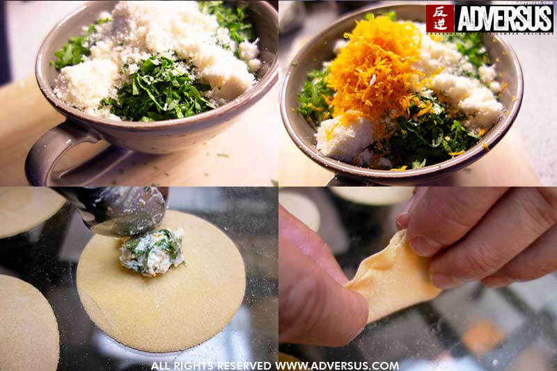 Huisgemaakte ravioli met fetakaas en rucola