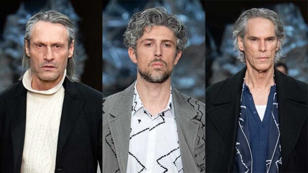 Haartrends man winter 2020. Lange, grijze haren zijn dé trend! Photo: courtesy of Neil Barrett