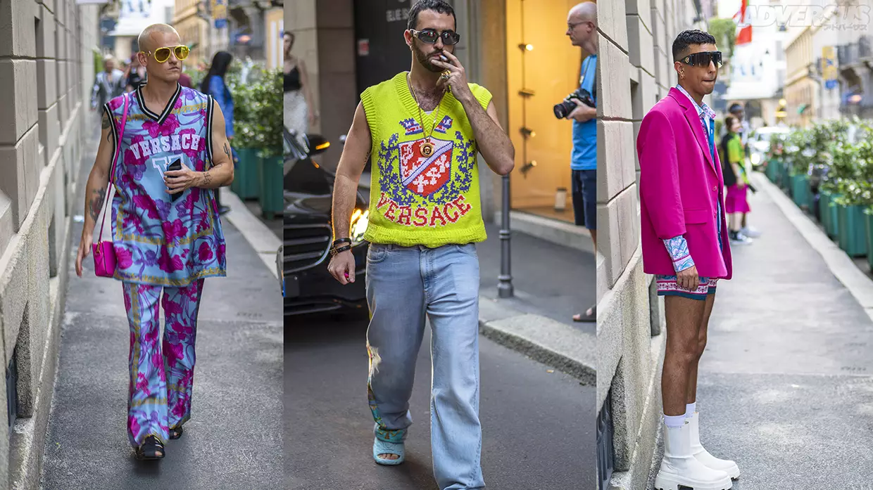 Melbourne overhandigen Odysseus De streetstyle mode voor de heren bij Versace in Milaan