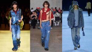 Jeans trends man lente zomer 2023 - Photo courtesy of left to right: Dsquared2, JW Anderson and FENDI