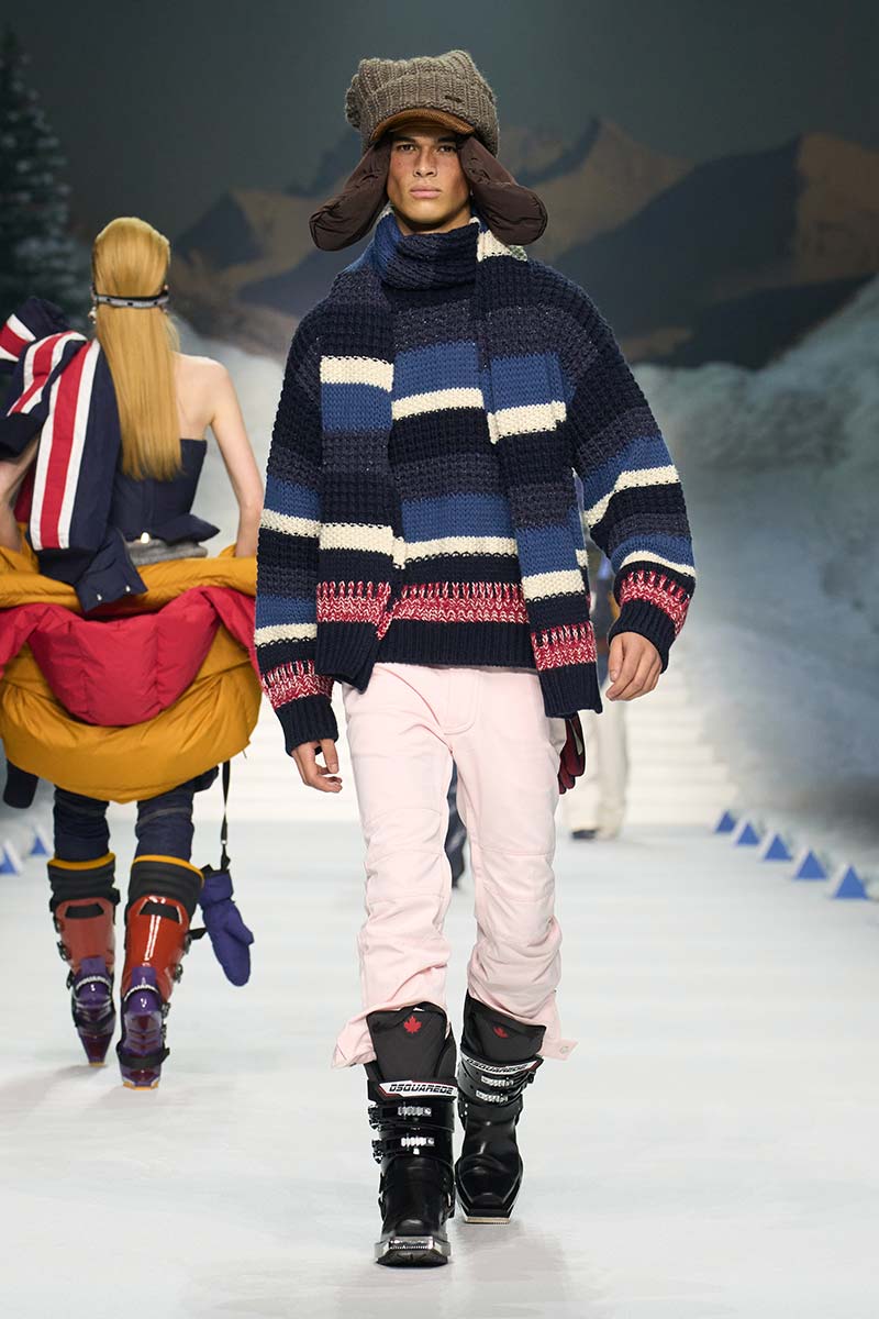 Stoere wintertrui op de catwalk van Dsquared2. Photo courtesy of Dsquared2